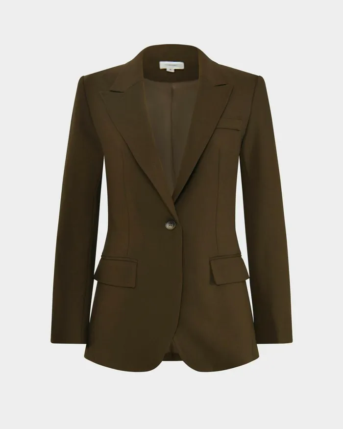 Forcast Hunter Single Breasted Blazer Gold Khaki Women Jackets and Blazers