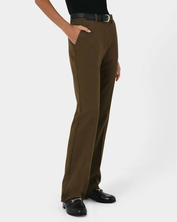 Forcast Hunter Slim Straight Pants Gold Khaki Women Straight Leg Pants
