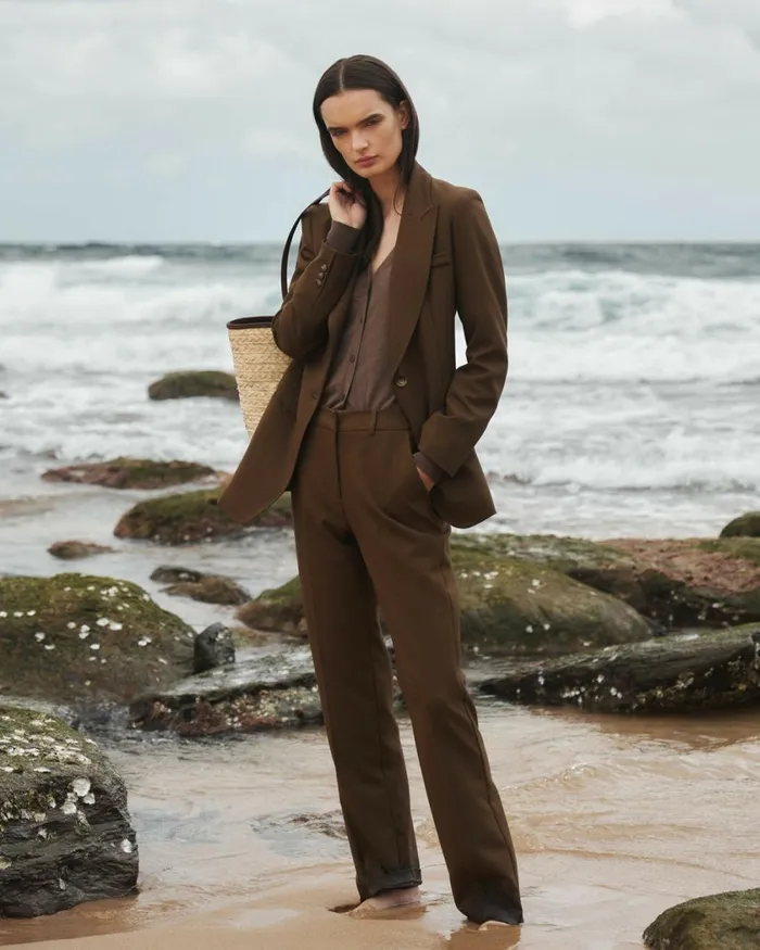 Forcast Hunter Slim Straight Pants Gold Khaki Women Straight Leg Pants