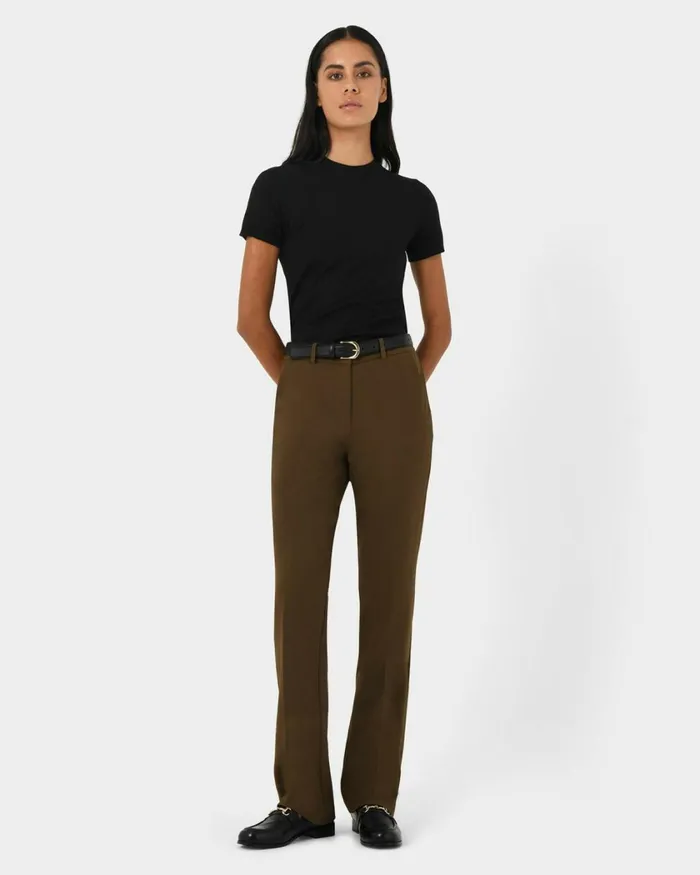 Forcast Hunter Slim Straight Pants Gold Khaki Women Straight Leg Pants