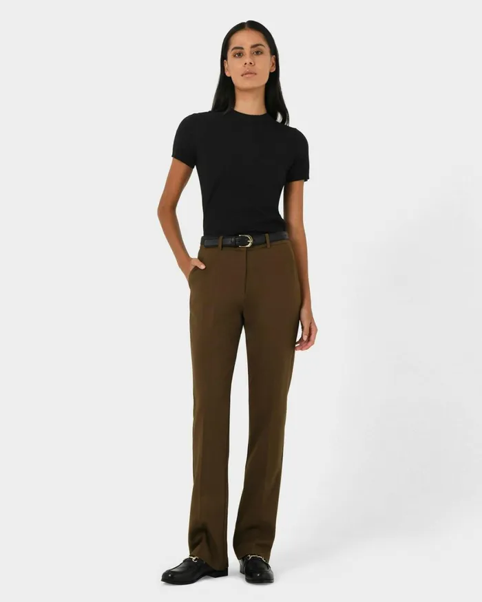 Forcast Hunter Slim Straight Pants Gold Khaki Women Straight Leg Pants