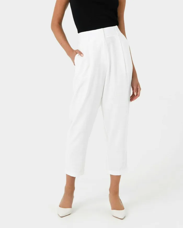Forcast Indigo Elastic Waist Pant White Women HighWaisted Pants