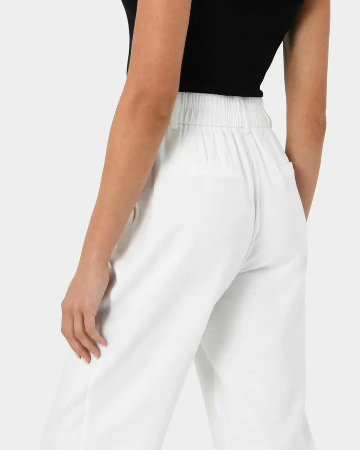 Forcast Indigo Elastic Waist Pant White Women HighWaisted Pants