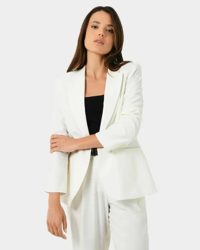 Forcast Indigo Single Breasted Blazer White Women Jackets and Blazers