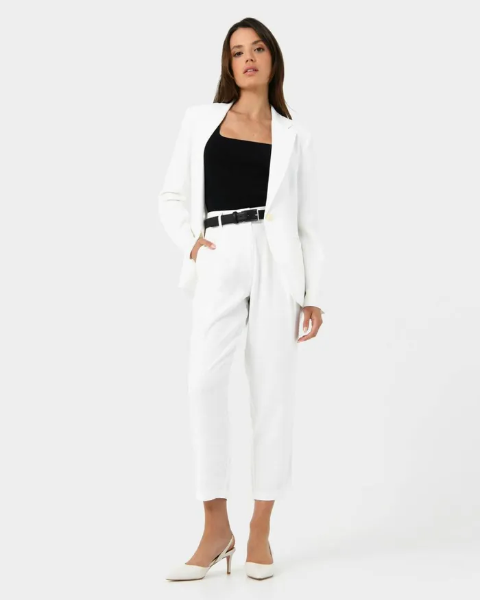 Forcast Indigo Single Breasted Blazer White Women Jackets and Blazers