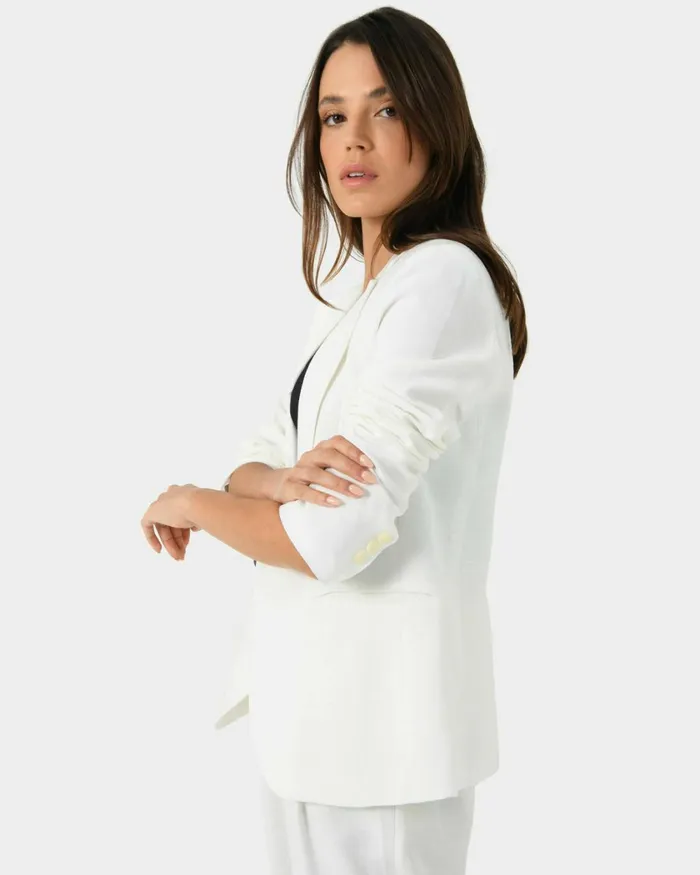 Forcast Indigo Single Breasted Blazer White Women Jackets and Blazers