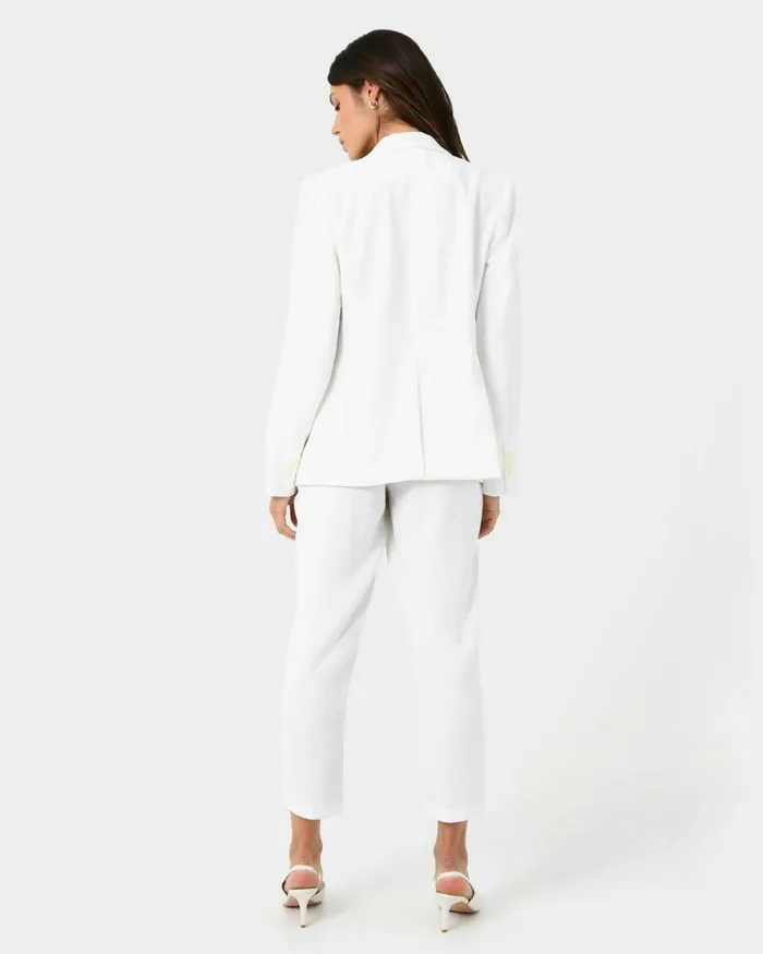 Forcast Indigo Single Breasted Blazer White Women Jackets and Blazers
