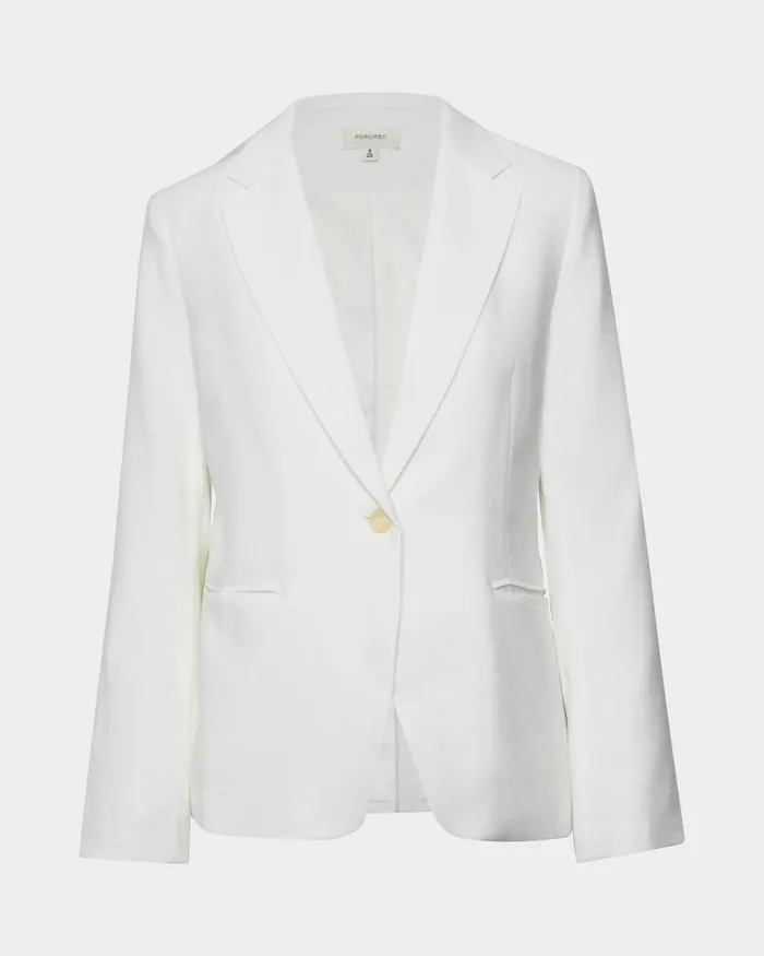 Forcast Indigo Single Breasted Blazer White Women Jackets and Blazers