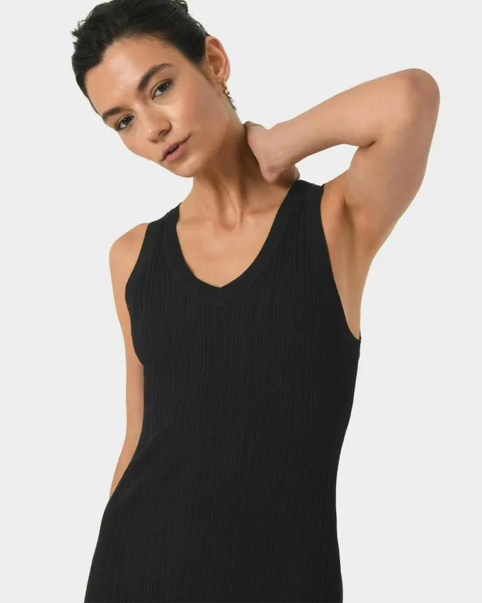 Forcast Isadora Vneck Knit Dress Black Women Midi Dresses