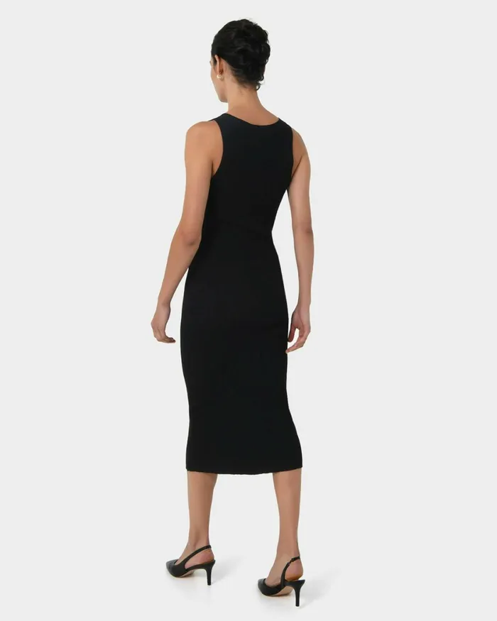 Forcast Isadora Vneck Knit Dress Black Women Midi Dresses