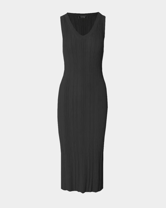 Forcast Isadora Vneck Knit Dress Black Women Midi Dresses