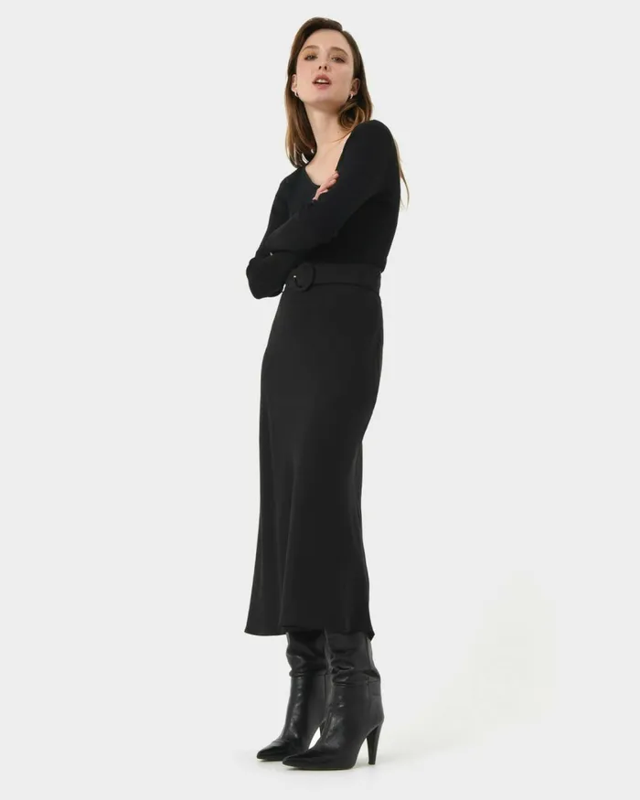 Forcast Isla Belted Midi Skirt Camel Women Midi and Maxi Skirts