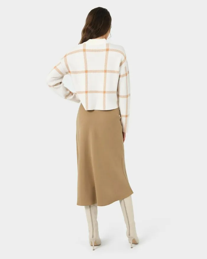 Forcast Isla Belted Midi Skirt Camel Women Midi and Maxi Skirts