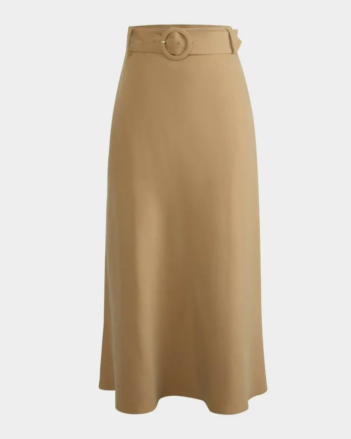 Forcast Isla Belted Midi Skirt Camel Women Midi and Maxi Skirts