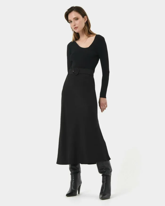 Forcast Isla Belted Midi Skirt Camel Women Midi and Maxi Skirts