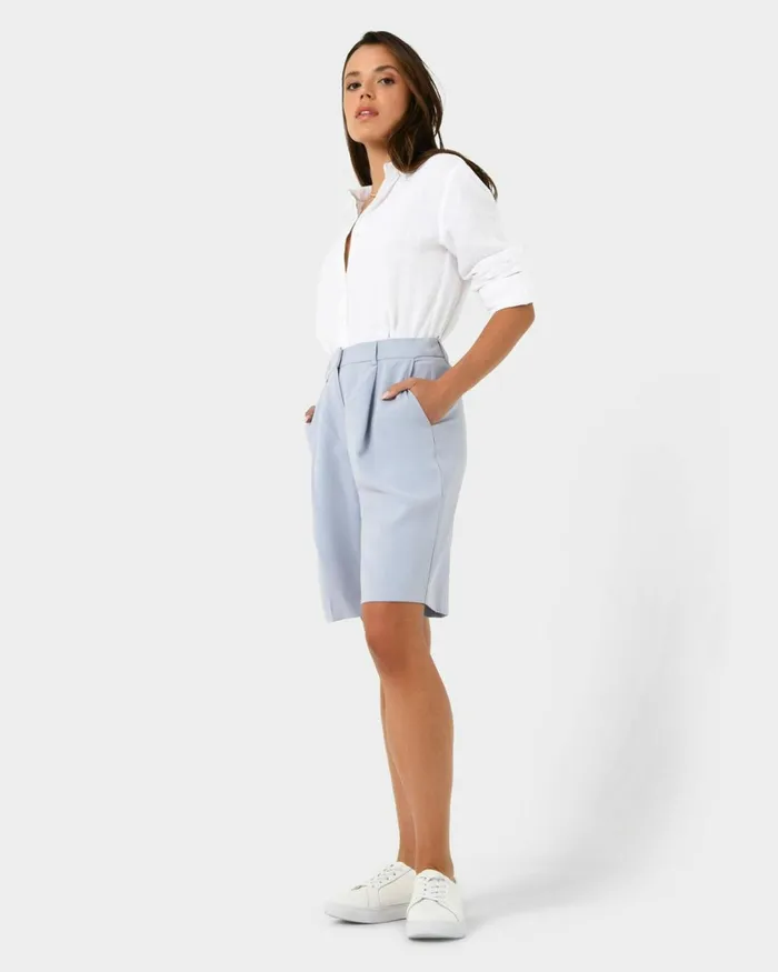 Forcast Jakie Tailored Shorts Sky Blue Women HighWaisted Pants