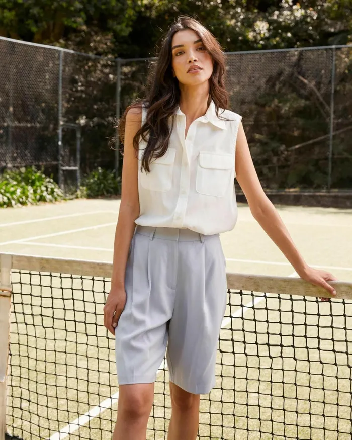 Forcast Jakie Tailored Shorts Sky Blue Women HighWaisted Pants