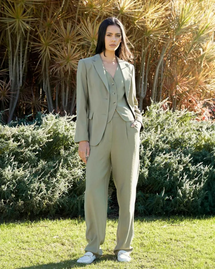 Forcast Janis Straight Pants Light Khaki Women HighWaisted Pants