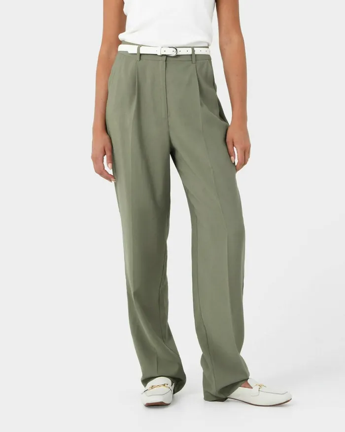 Forcast Janis Straight Pants Light Khaki Women HighWaisted Pants