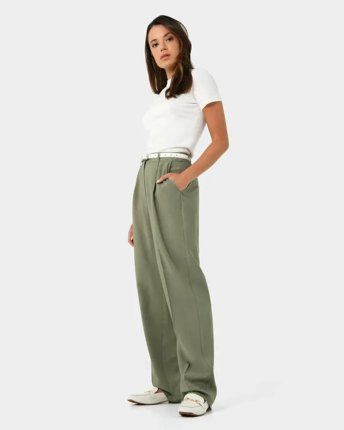 Forcast Janis Straight Pants Light Khaki Women HighWaisted Pants