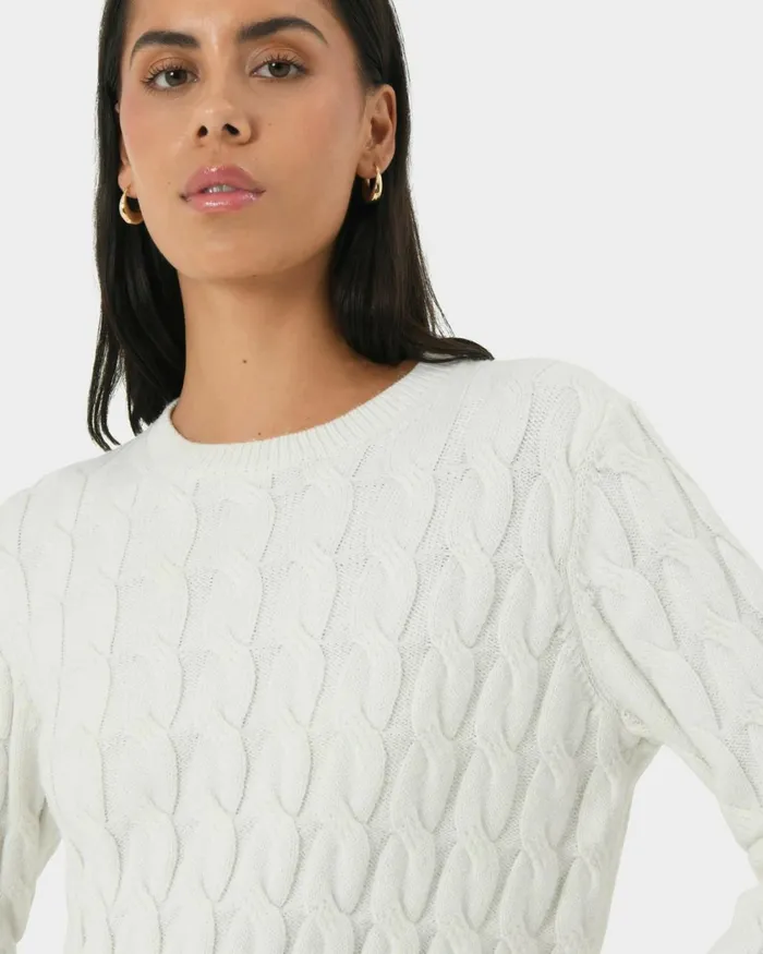Forcast Janna Cable Jumper Ivoryblack Women Long Sleeve Tops