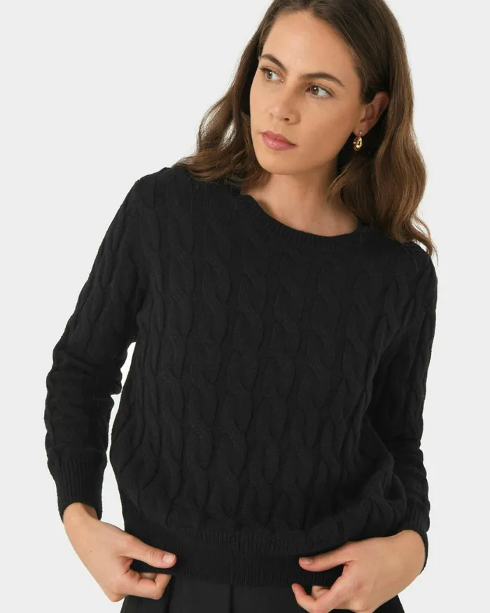 Forcast Janna Cable Jumper Ivoryblack Women Long Sleeve Tops