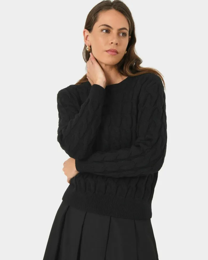 Forcast Janna Cable Jumper Ivoryblack Women Long Sleeve Tops