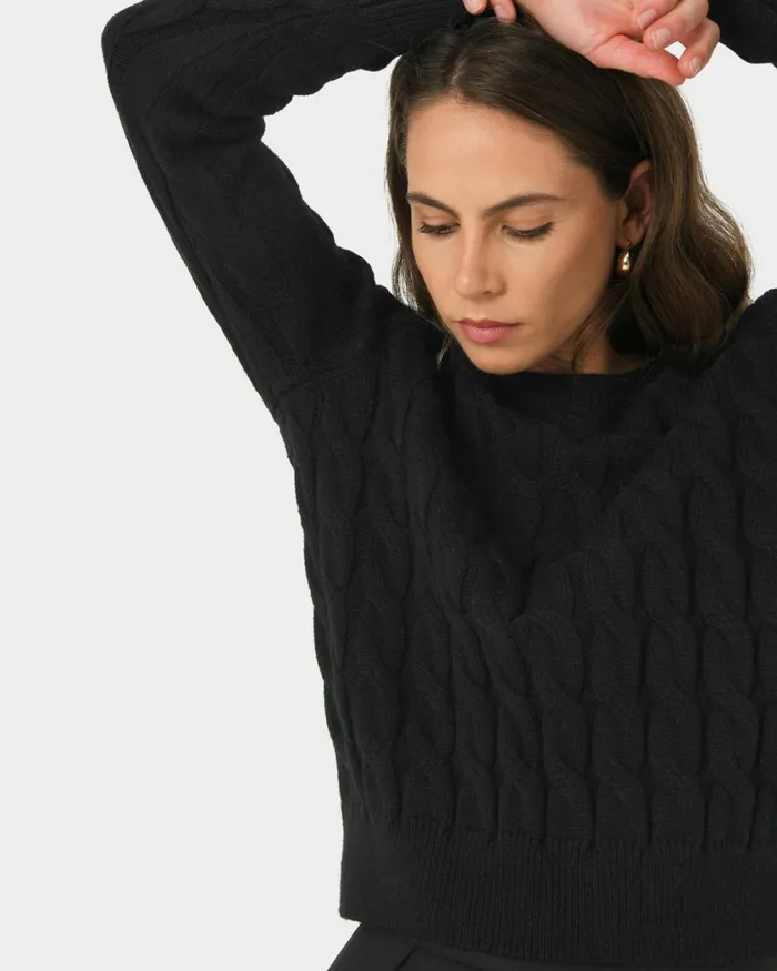 Forcast Janna Cable Jumper Ivoryblack Women Long Sleeve Tops