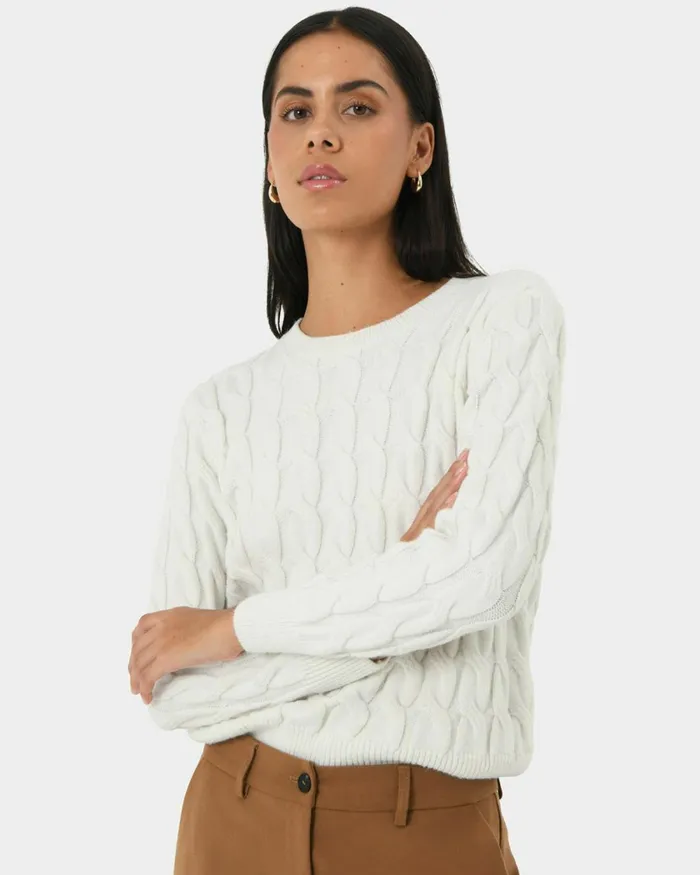 Forcast Janna Cable Jumper Ivoryblack Women Long Sleeve Tops
