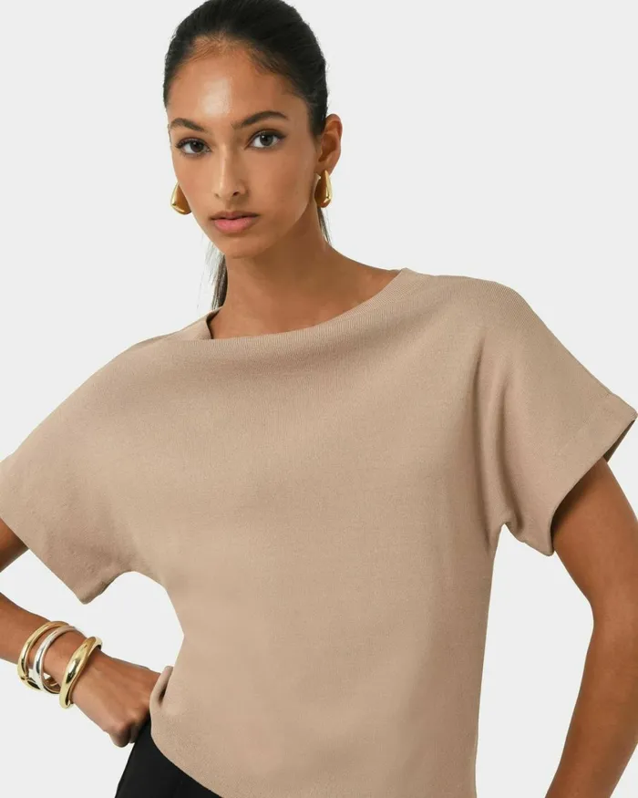 Forcast Jemma Relaxed Knit Top Pinkbeigeblack Women TShirts and Tops