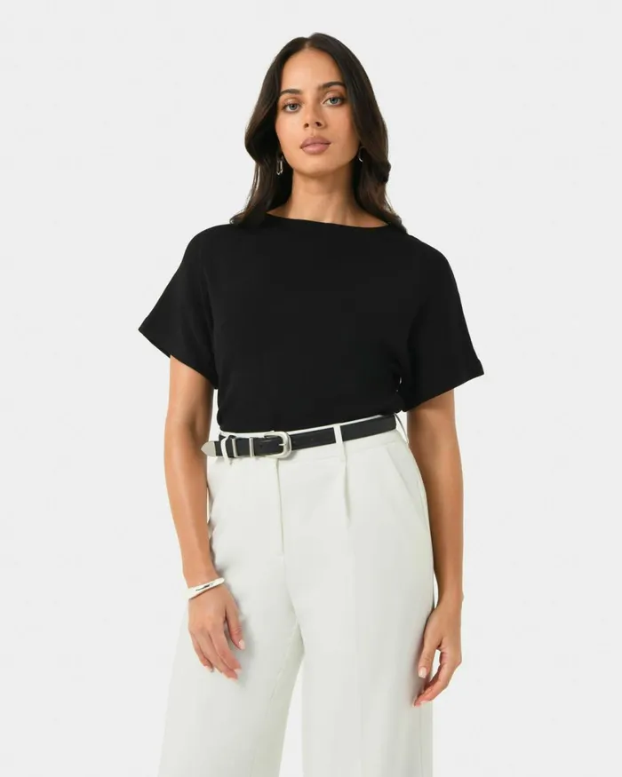 Forcast Jemma Relaxed Knit Top Pinkbeigeblack Women TShirts and Tops
