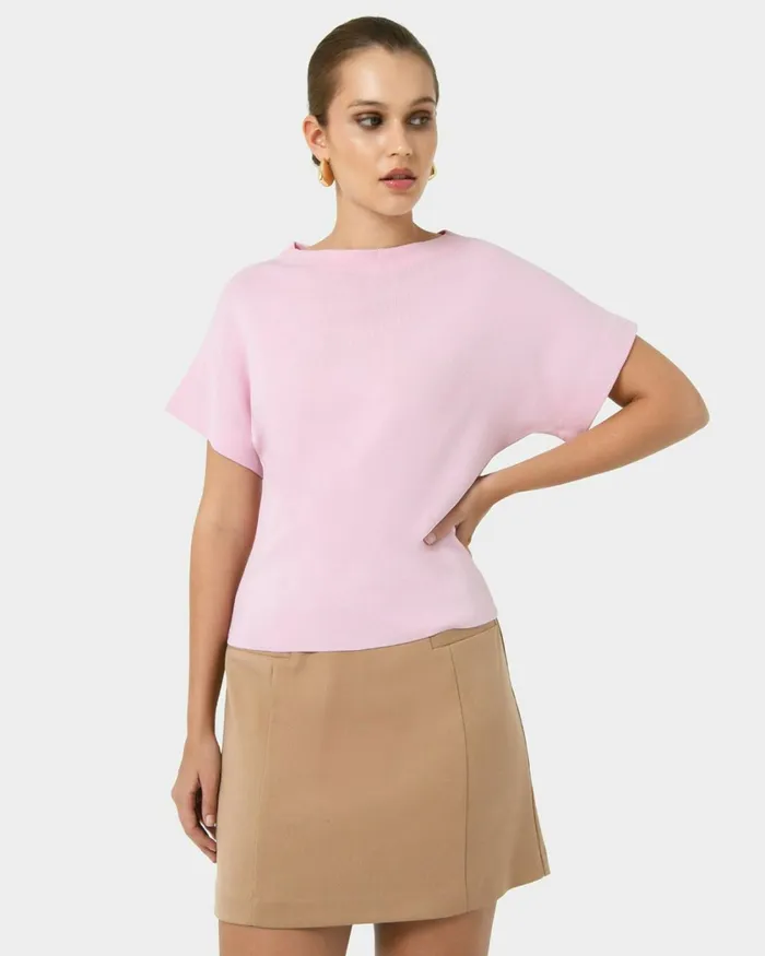 Forcast Jemma Relaxed Knit Top Pinkbeigeblack Women TShirts and Tops