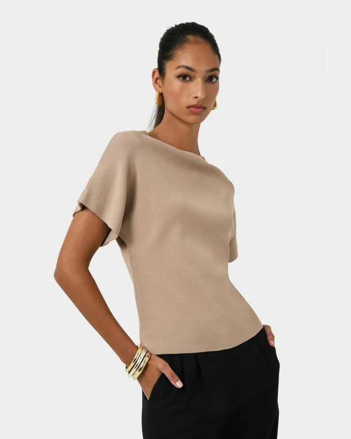 Forcast Jemma Relaxed Knit Top Pinkbeigeblack Women TShirts and Tops