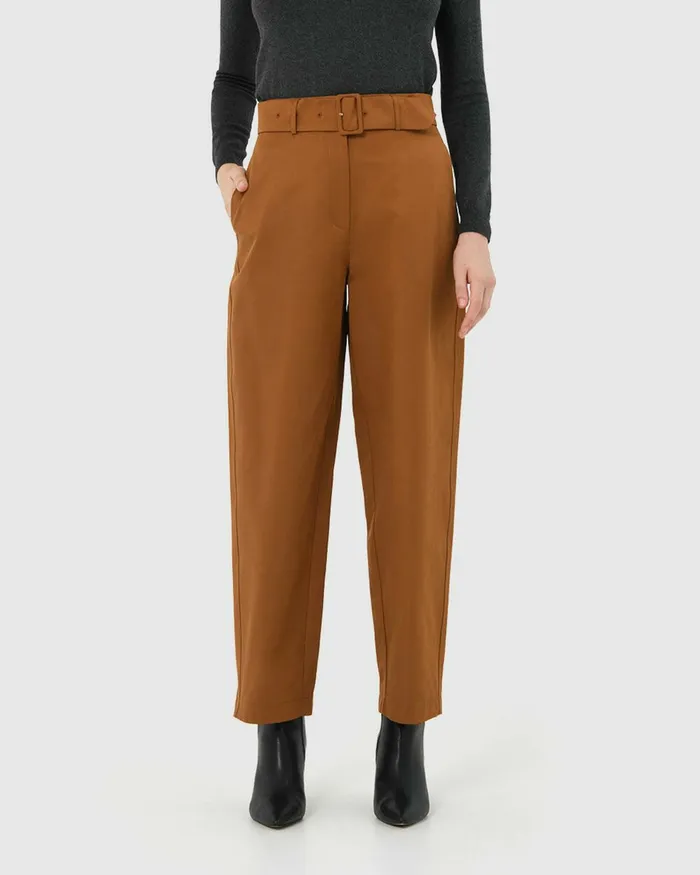 Forcast Jhene Belted Pant Tan Women HighWaisted Pants