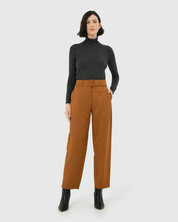 Forcast Jhene Belted Pant Tan Women HighWaisted Pants