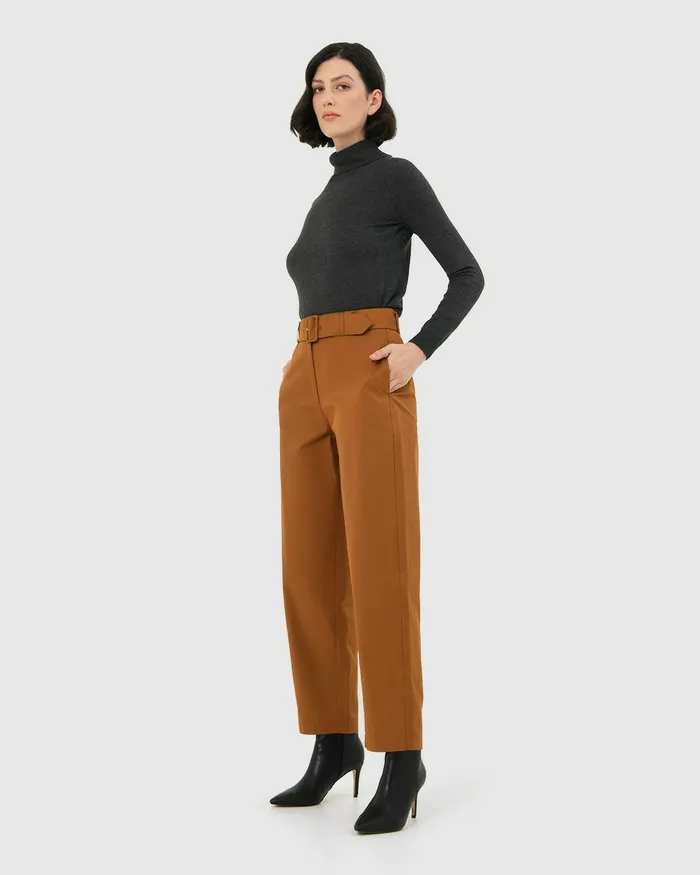 Forcast Jhene Belted Pant Tan Women HighWaisted Pants