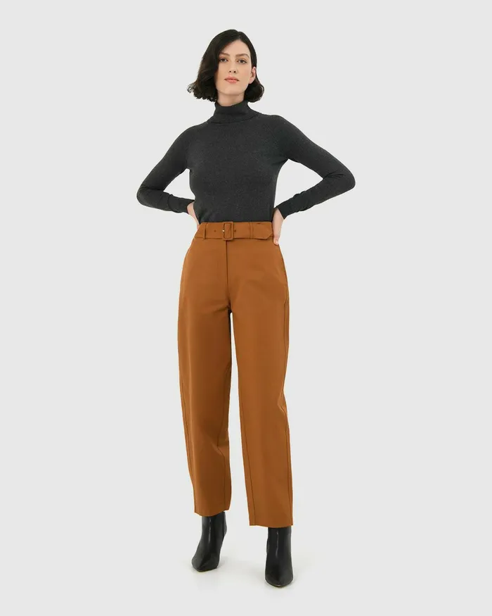 Forcast Jhene Belted Pant Tan Women HighWaisted Pants