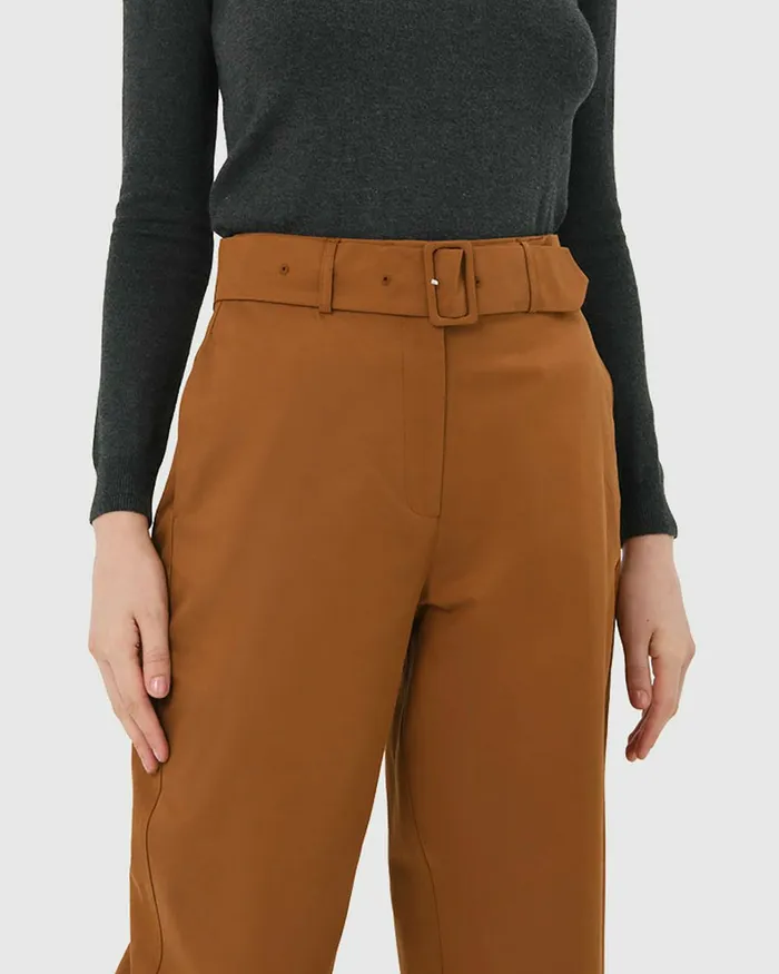 Forcast Jhene Belted Pant Tan Women HighWaisted Pants