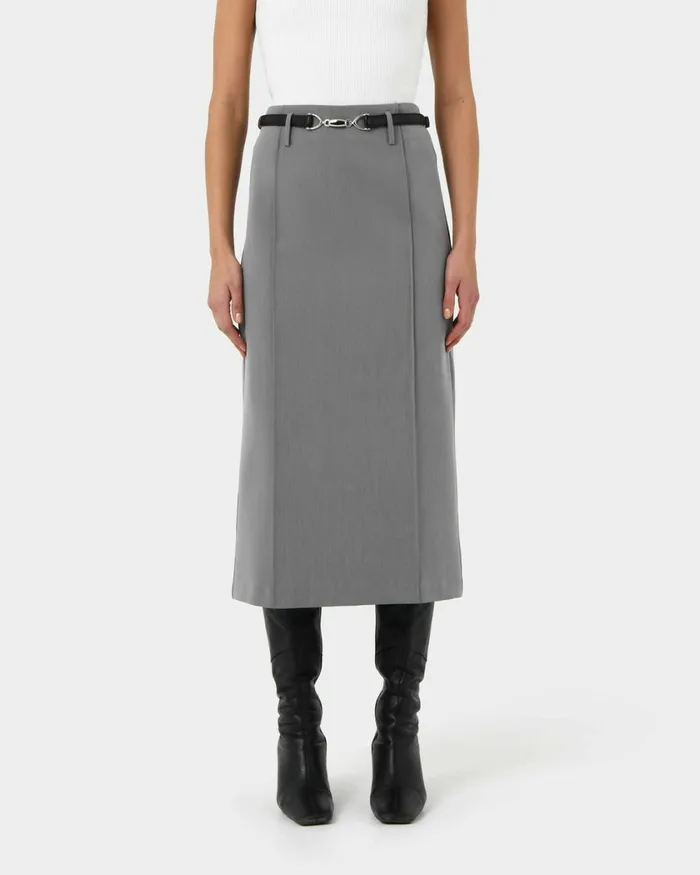 Forcast Joelle Column Skirt Grey Women Midi and Maxi Skirts