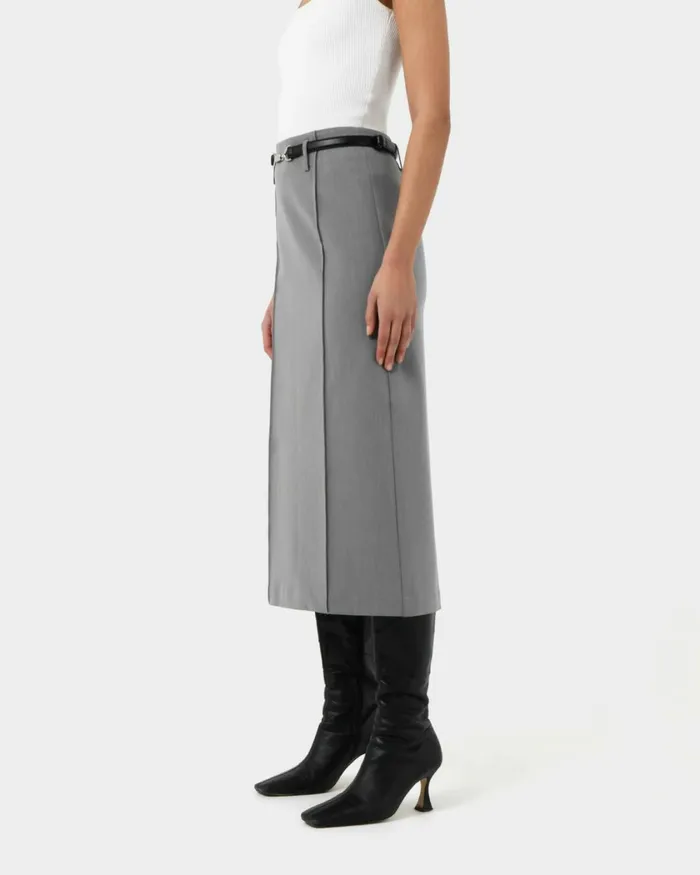 Forcast Joelle Column Skirt Grey Women Midi and Maxi Skirts