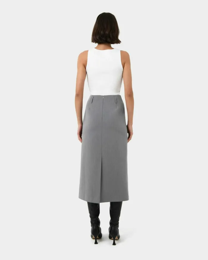 Forcast Joelle Column Skirt Grey Women Midi and Maxi Skirts