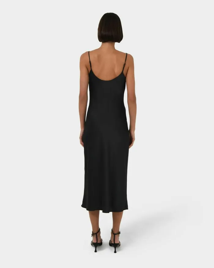 Forcast Joy Satin Cowl Neck Dress Warm Taupeblack Women Midi Dresses