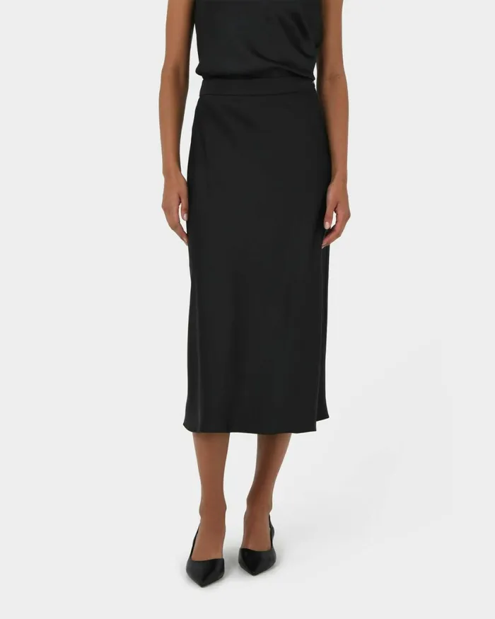 Forcast Joy Satin Midi Skirt Warm Taupeblack Women Midi and Maxi Skirts