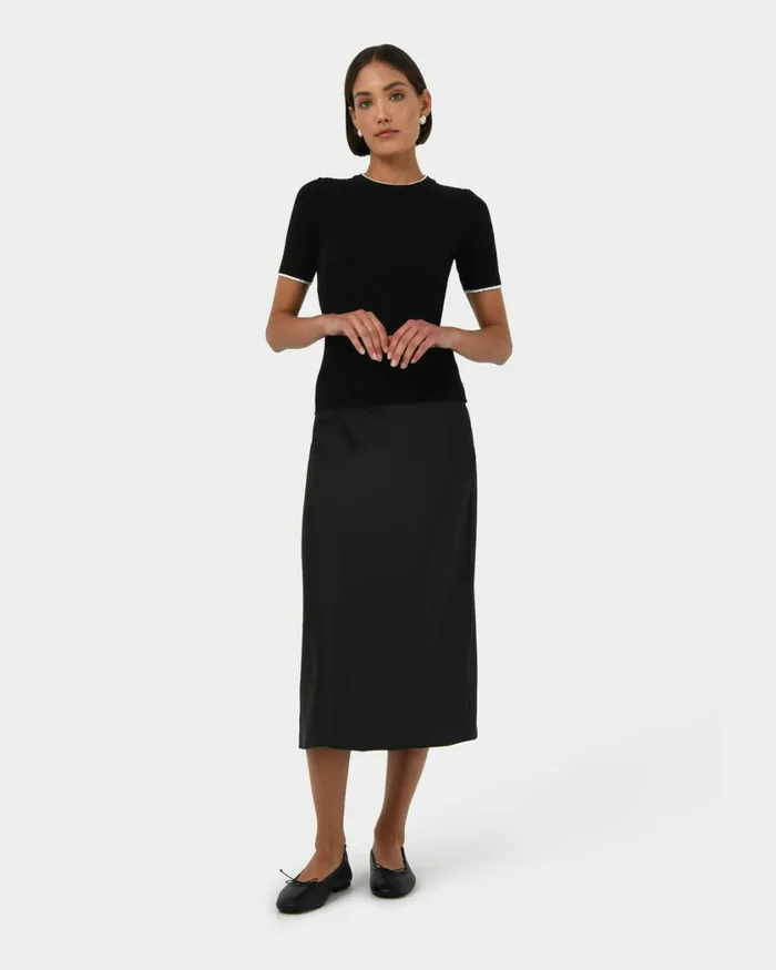 Forcast Joy Satin Midi Skirt Warm Taupeblack Women Midi and Maxi Skirts