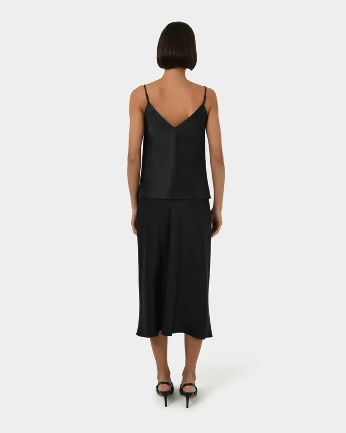 Forcast Joy Satin Midi Skirt Warm Taupeblack Women Midi and Maxi Skirts