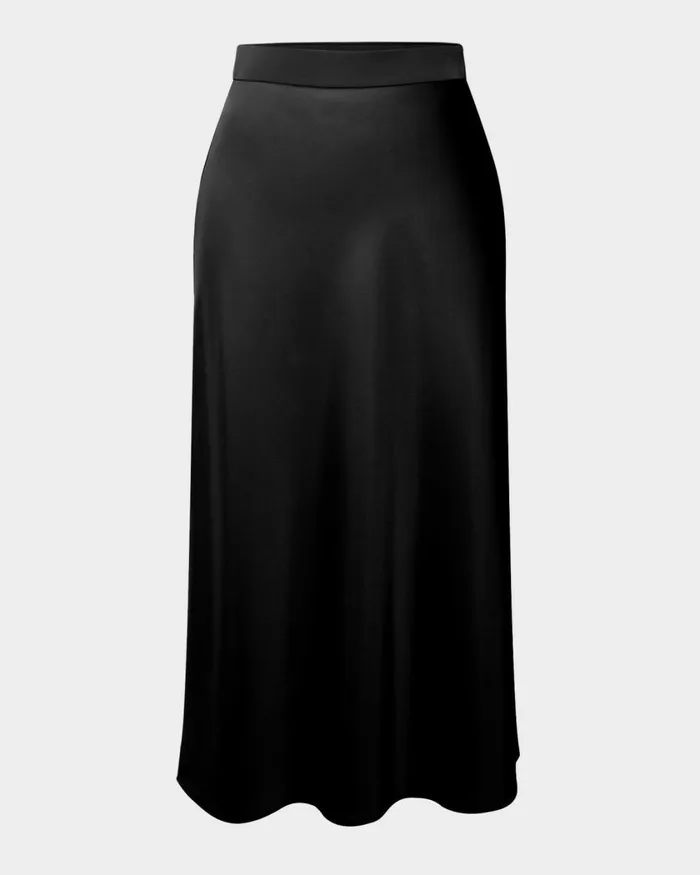 Forcast Joy Satin Midi Skirt Warm Taupeblack Women Midi and Maxi Skirts