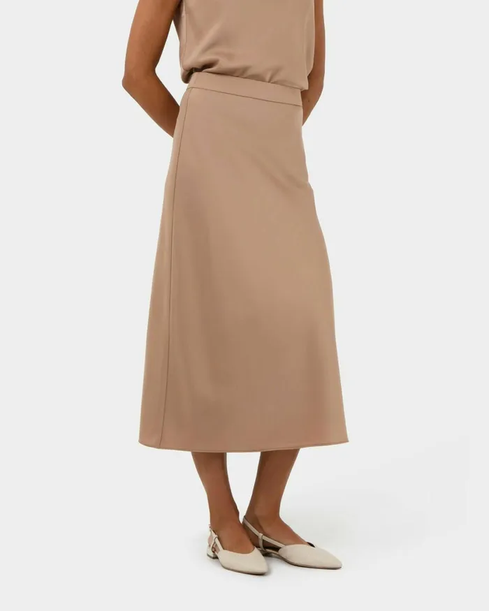 Forcast Joy Satin Midi Skirt Warm Taupeblack Women Midi and Maxi Skirts