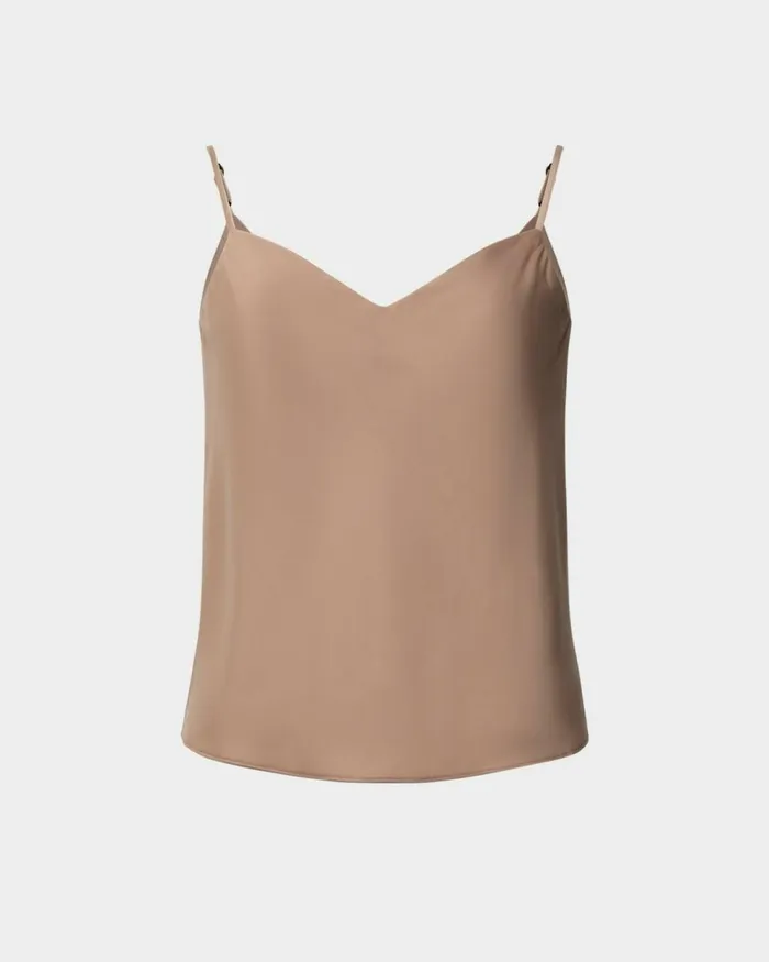 Forcast Joy Satin Vneck Cami Warm Taupeblack Women TShirts and Tops