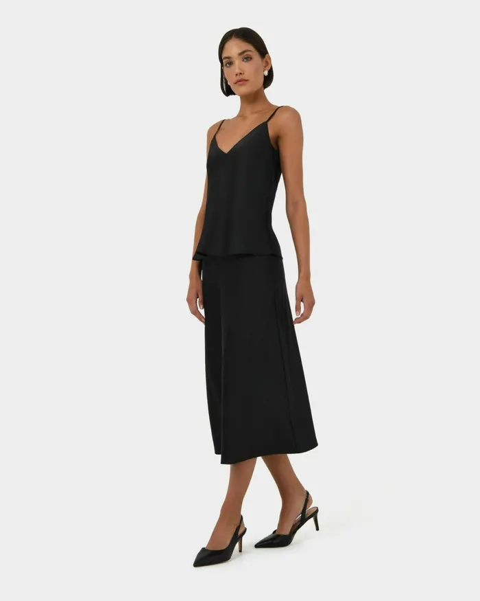 Forcast Joy Satin Vneck Cami Warm Taupeblack Women TShirts and Tops