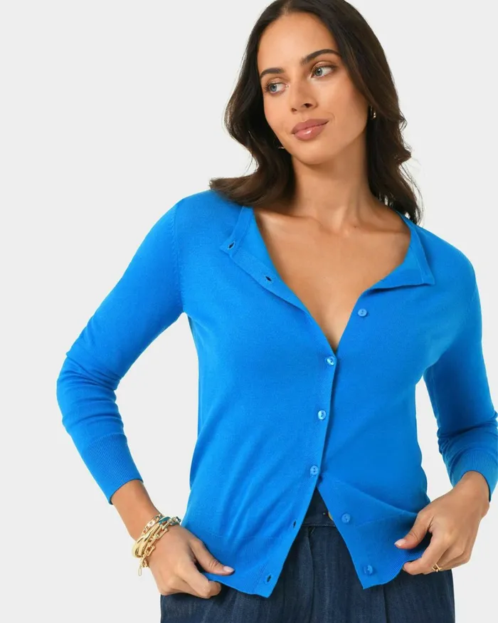 Forcast Joyce Knit Cardigan Blossomtrue Blueoriental Bluesand Beigeivorynavygreyblack Women TShirts and Tops